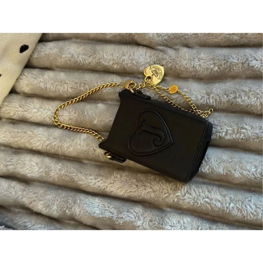 Vintage black leather charm phone case holster pouch bag charm keychain fob